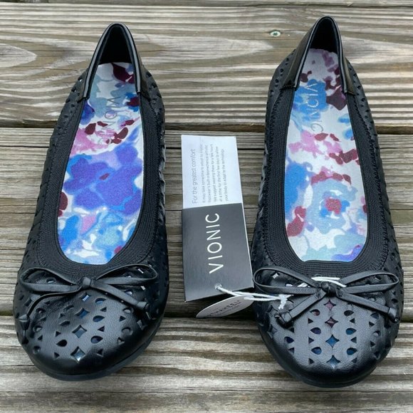 Vionic Women Shoes Black Leather Upper ORTHAHEEL Sandal Bow Ballet Size 5US 36EU - Picture 5 of 9